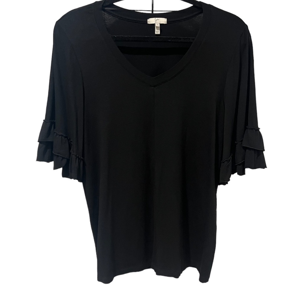Black Joie V-Neck Ruffle Sleeve Top - Casual Elevated Basic (Size S)